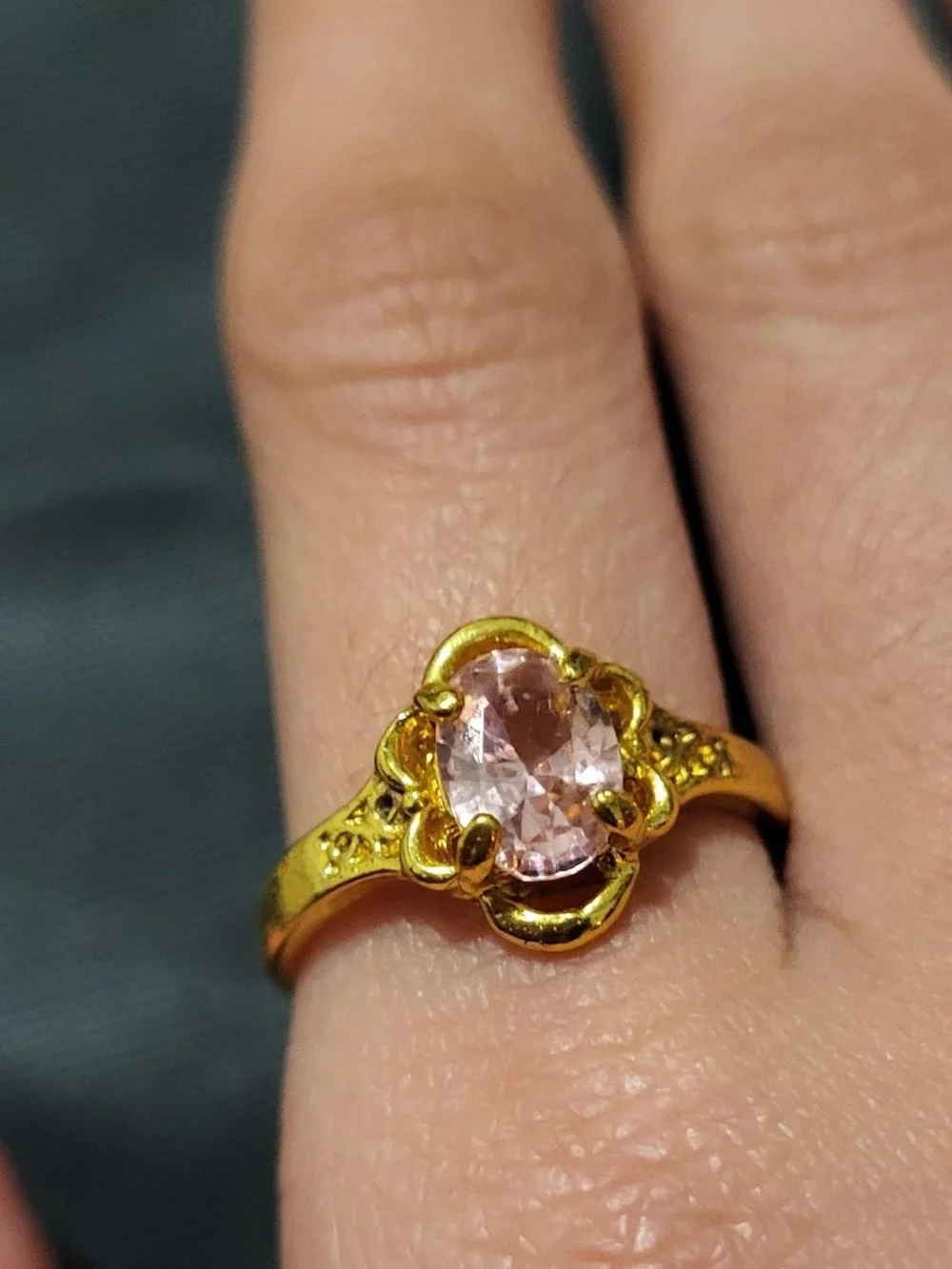 Gold-Tone Ring with Pink Heart Gemstone
